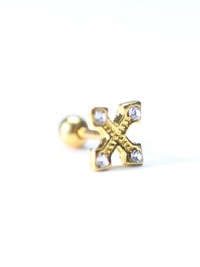 Cute Crystal cross gold-plated barbel piercing New !